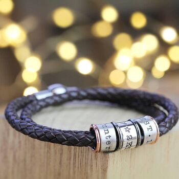 Men's Leather And Silver Story Bracelet, 2 of 12