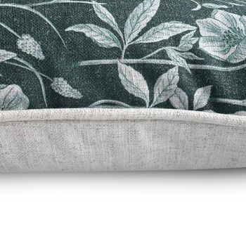 Luxury Heavy Linen Blend Cushion Spring Floral Green And Cream, 4 of 5