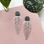 Statement Silver Plated Leaf Drop Stud Earrings, thumbnail 1 of 4