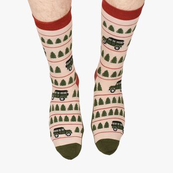 Men's Bamboo Socks Cream Green Off Roader, 2 of 6