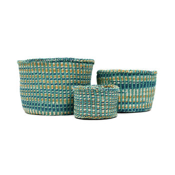 Leta: Turquoise And Gold Tie Dye Woven Storage Basket, 9 of 9