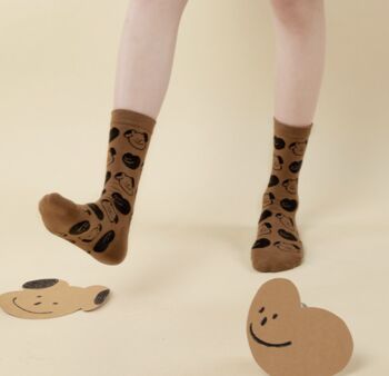 Brown And Black Dog Face Mid Calf Length Socks, 3 of 3