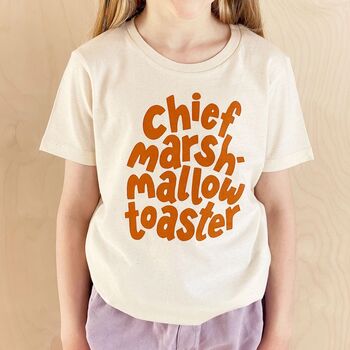 'Chief Marshmallow Toaster' Organic Cotton Kids' T Shirt, 2 of 8