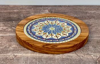 Green Geometric Patterned Olive Wood Serving/Cheese Board, 4 of 4