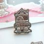 Christmas Wooden Pin Badge, Gingerbread Bookshop, thumbnail 2 of 3