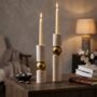 Travertine And Brass Sculptural Candle Holder Set Of Two, thumbnail 6 of 6