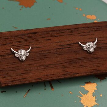 Tiny Sterling Silver Highland Cow Stud Earrings, 3 of 9