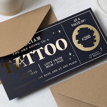 Personalised Tattoo Voucher Gold Foil Scratch Reveal, 3 of 9