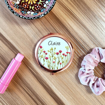 Floral Name Rose Gold Compact Mirror, 6 of 8