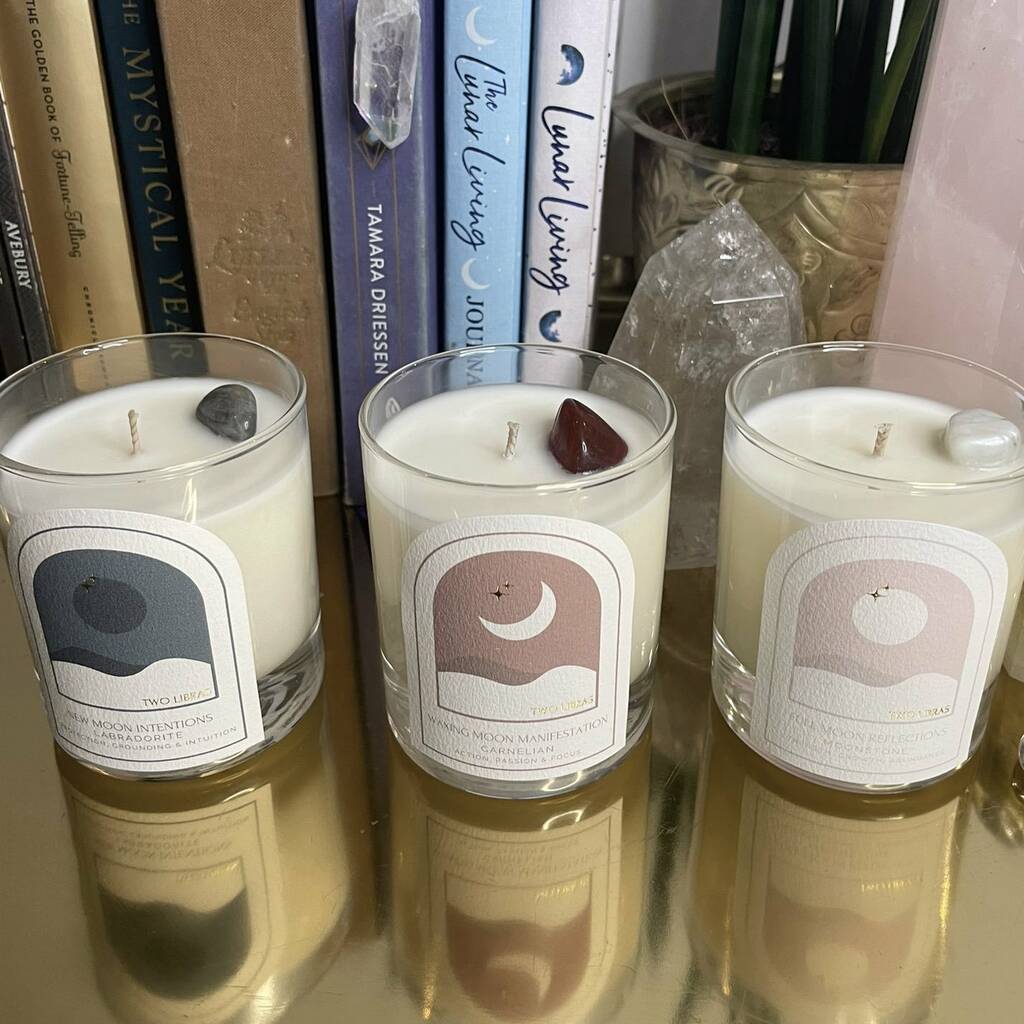 Full Moon Crystal Intention Candle By Two Libras