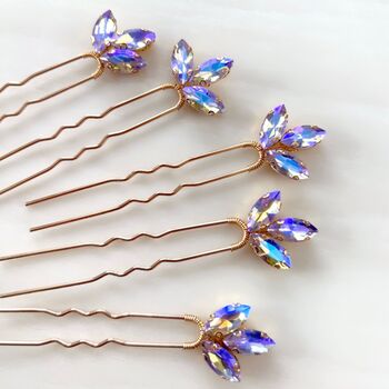 Set Of Five Lilac Crystal Hair Pins, 3 of 4
