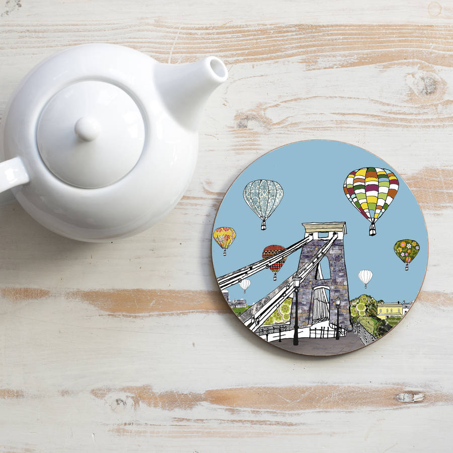 Balloons Over The Toll Bridge Circular Teapot Stand By Emmeline Simpson