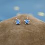 Aquamarine Blue Cz Star Stud Earrings Sterling Silver, thumbnail 4 of 10