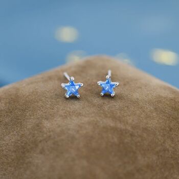 Aquamarine Blue Cz Star Stud Earrings Sterling Silver, 4 of 10