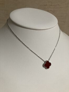 Maroon Double Sided Clover Silver Necklace, 3 of 6