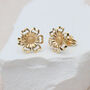 9ct Yellow Gold Satin And Polished Flower Stud Earrings, thumbnail 1 of 3