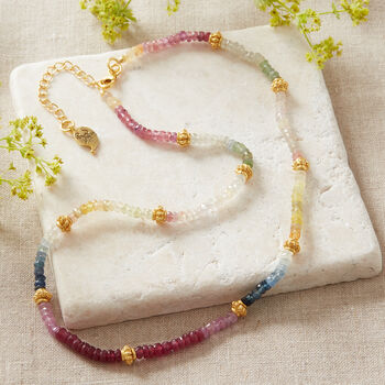 Rainbow Sapphire Gold Plated Silver Beaded Necklace, 2 of 10