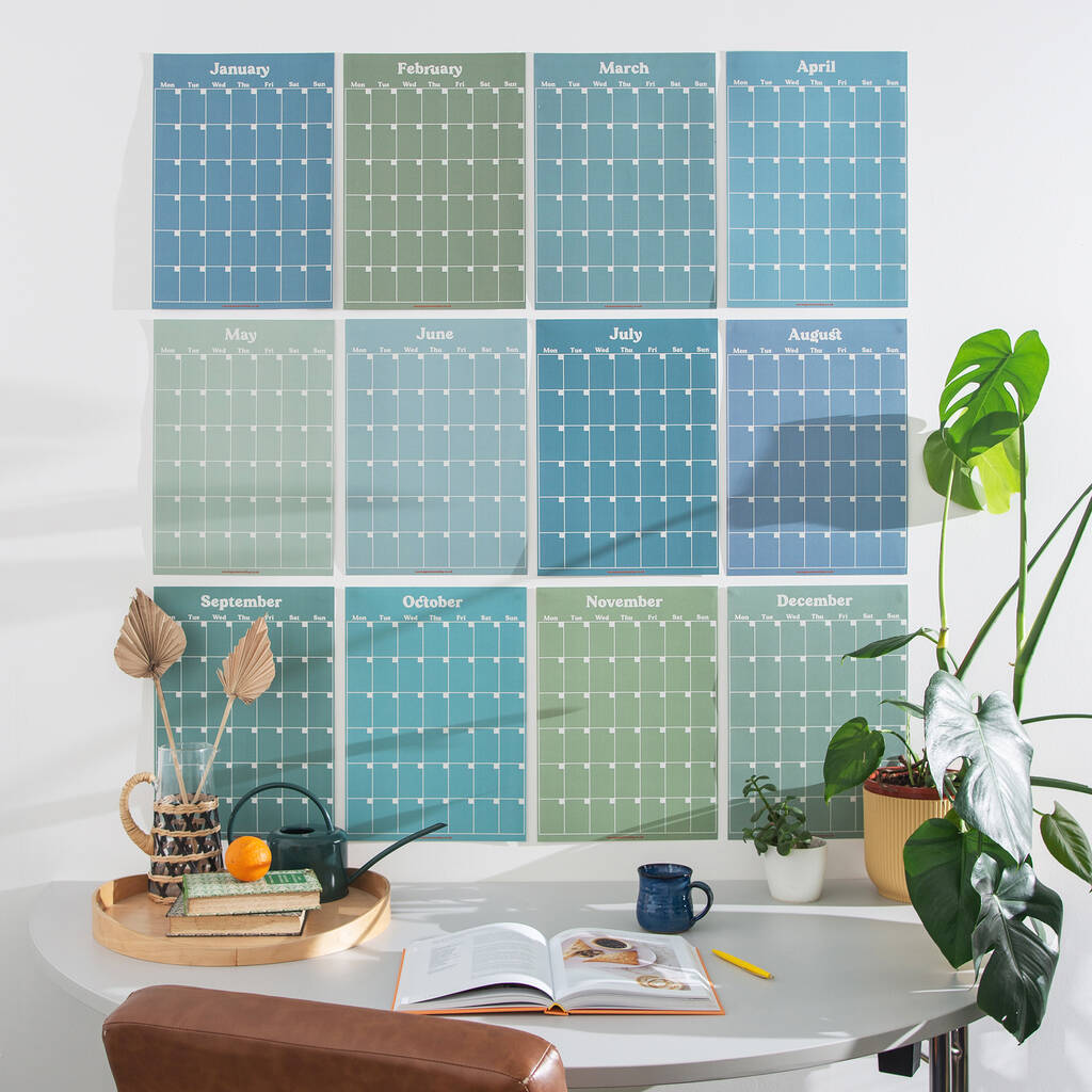Large Monthly Wall Planner | 12 X A3 | Blues And Greens, 1 of 10