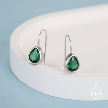 Emerald Green Droplet Drop Hook Earrings In Sterling Silver, 5 of 11
