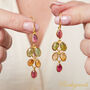 Multicoloured Tourmaline Pebble Shaped Leaf Drop Gold Earrings, thumbnail 6 of 11