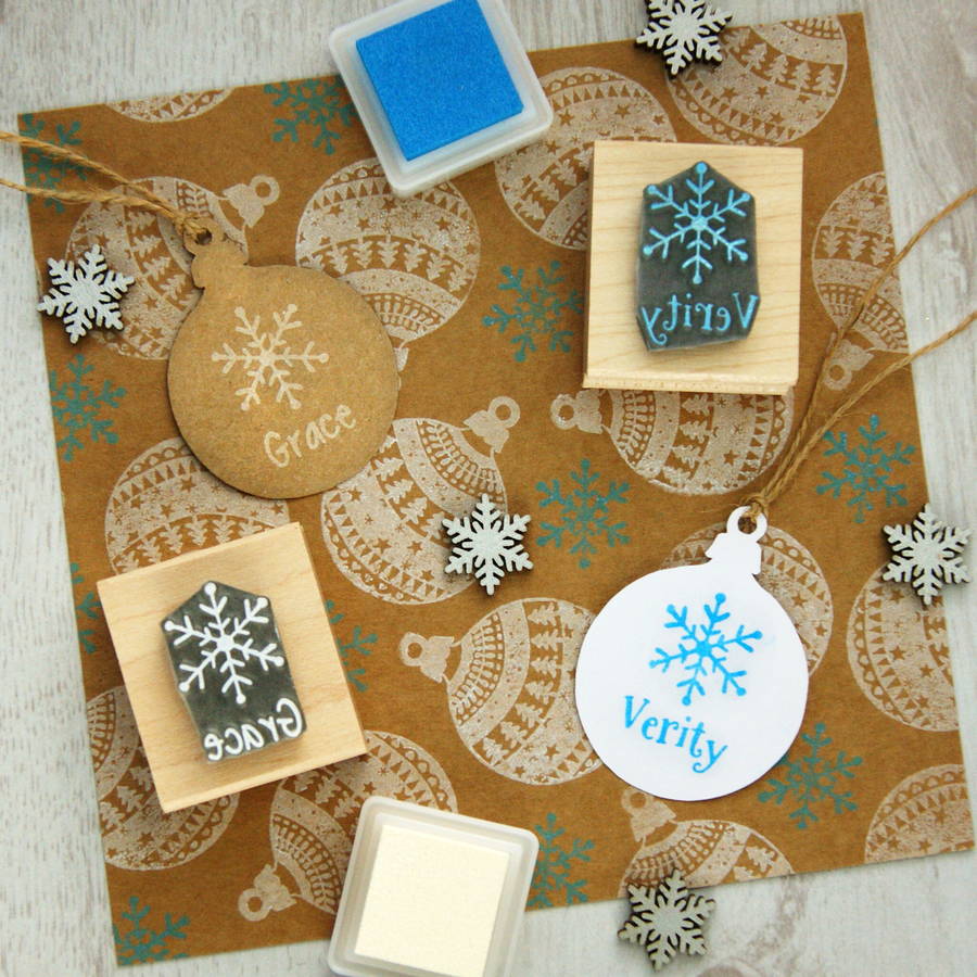 Personalised Child's Christmas Snowflake Rubber Stamp, 1 of 3