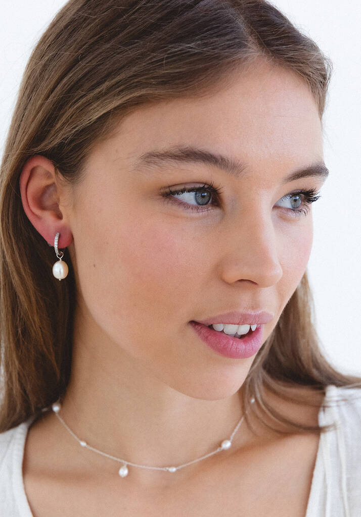 Freshwater Pearl Huggie Earrings By Pearla Nova