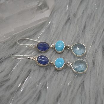 Blue Topaz, Turquoise, Sapphire Earrings, 2 of 6