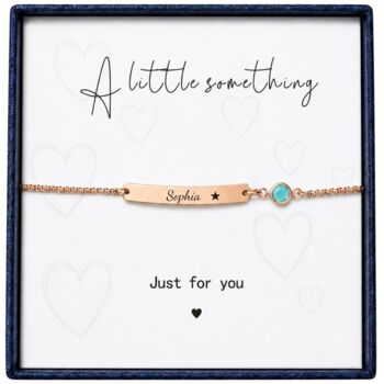 Personalised Curve Bar Birthstone Bracelet Engrave Name Symbols, 2 of 12