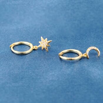 Gold Mismatch Moon And Star Hoop Earrings, Charm Earrings, 7 of 8