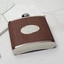 Personalised Leather Hip Flask With Wood Texture Detail, thumbnail 2 of 8