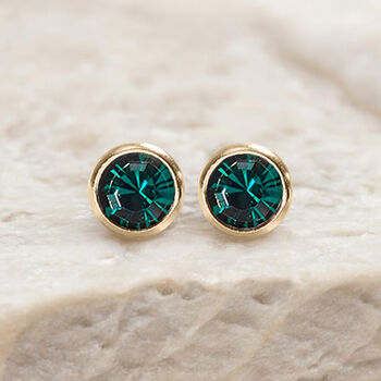 Yellow Gold Plated May Emerald Birthstone Stud Earrings, 4 of 7