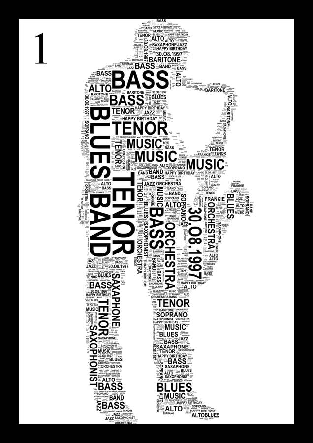 saxophone player personalised word art by uniquely your word art