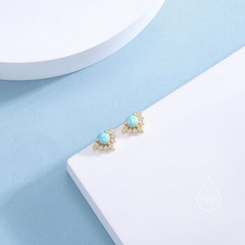 Vintage Aqua Green Opal Flower Cz Stud Earrings, 6 of 12