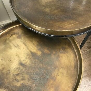 Vintage Brass Bronze Round Tray Nesting Tables Set Two, 2 of 2