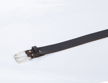Handmade Men's English Leather Dark Brown Belt 35mm Wide, 3 of 9