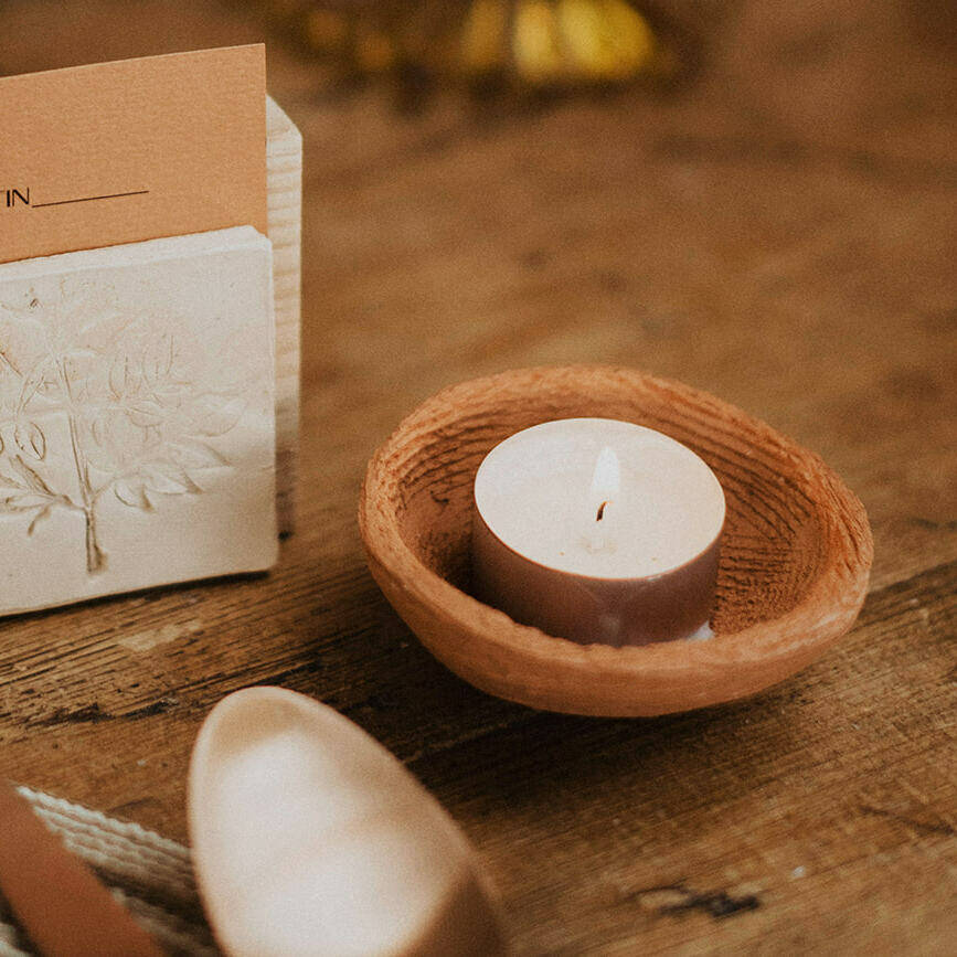 Pair Of Handmade Clay Tea Light Holders By Smith & The Magpie