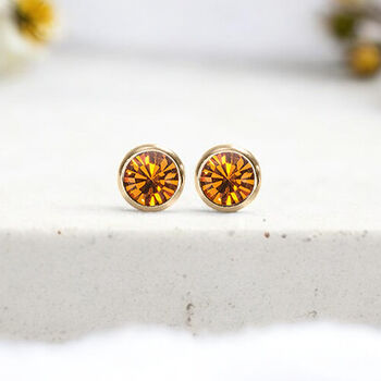 Yellow Gold Plated November Citrine Birthstone Stud Earrings, 3 of 9