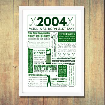 2004 Personalised 21st Birthday Golf Fact Print, 7 of 8