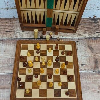 Wooden Birthday Game, Fathers Day Gift; Multi Chess Backgammon Set, 6 of 7