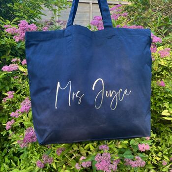 Personalised Cotton Name Navy Tote Bag, 2 of 3
