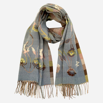 Tapestry Floral Supersoft Winter Scarf In Denim Blues, 2 of 3