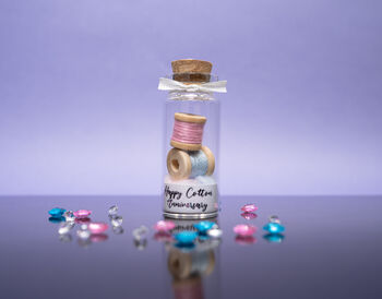 Personalised 2nd Cotton Pink And Blue Anniversary Tiny Bottle Gift, 2 of 3