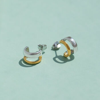 Small Mixed Metal Hoop Earrings In Sterling Silver, 4 of 8