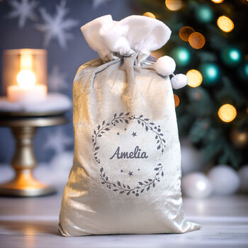 Personalised Holly Grey Christmas Sack, 2 of 3