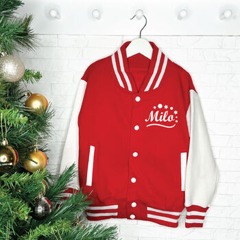 Kid's Personalised Christmas Varsity Jacket With Stars, 4 of 9