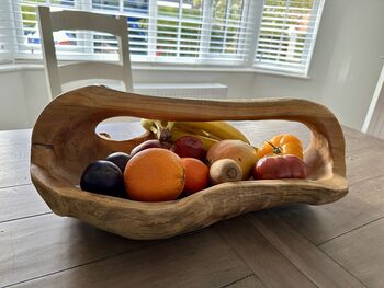 Huge Heavy 50–60cm Teak Wood Trug Bowl 5kg Fruit And Flower Holder, 7 of 12