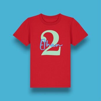 Personalised Birthday Age Organic T Shirt, 2 of 9