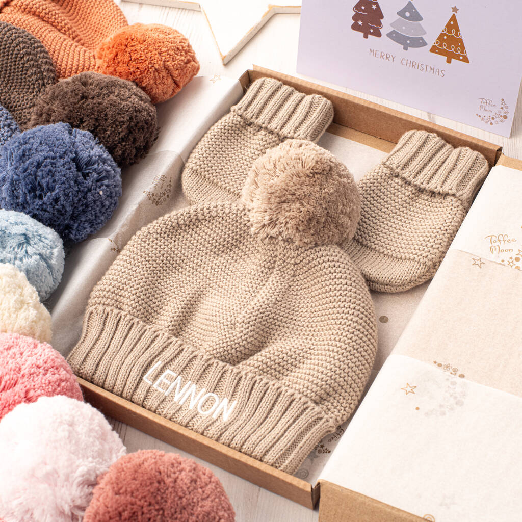 New Baby Bobble Hat And Mittens Letterbox Set, 1 of 12