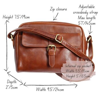Leather Crossbody Bag With Pocket, Tan, 6 of 6