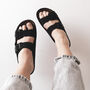 Leather Sandals With Memory Foam Insole In Black, thumbnail 3 of 9